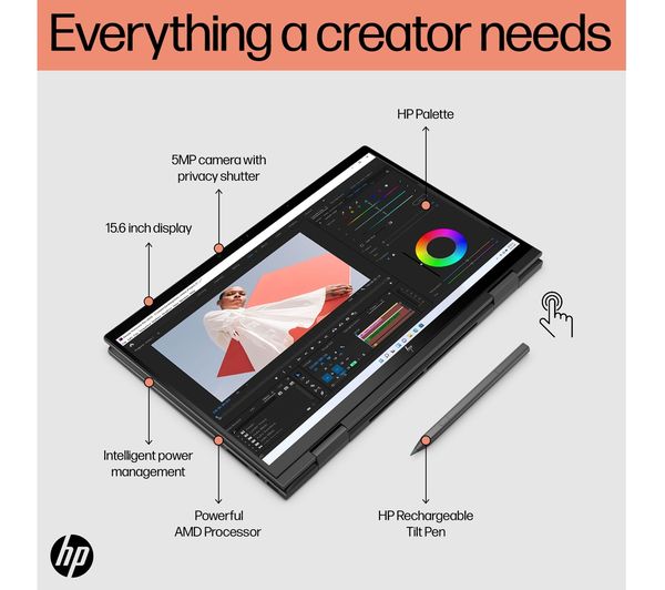 HP ENVY x360 15.6" 2 in 1 Laptop - AMD Ryzen 5, 512 GB SSD, Black
